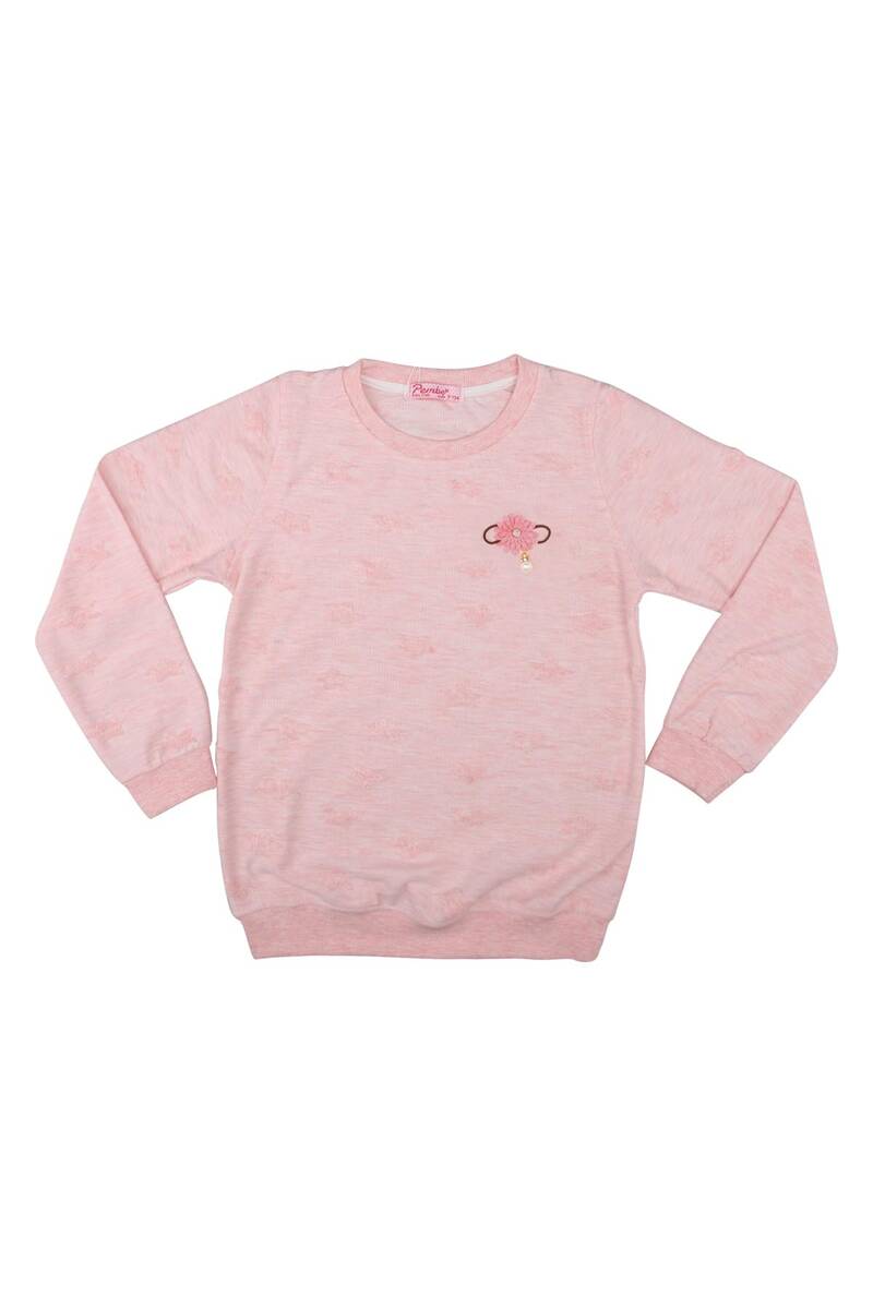 Yuvarlak Yaka Kabartmalı Kız Çocuk Sweat 1505 Kod/renk: Pembe